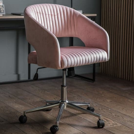 Marry Swivel Velvet Home And Office Chair In Pink_1