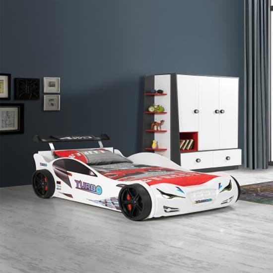 Marseille Eco Kids Racing Car Bed In White With LED_1