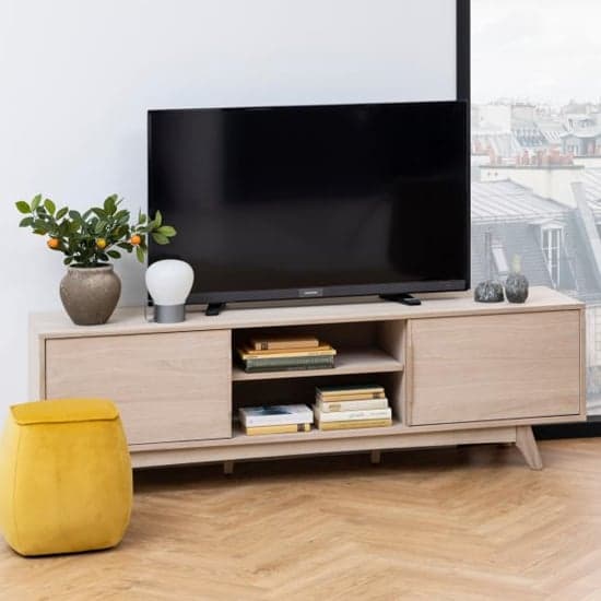 Marta Wooden TV Stand With 2 Sliding Doors In Oak White_1