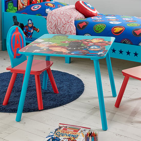 Marvel Avengers Wooden Childrens Table And 2 Chairs In Blue_2