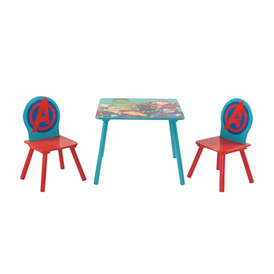 Marvel Avengers Wooden Childrens Table And 2 Chairs In Blue_4