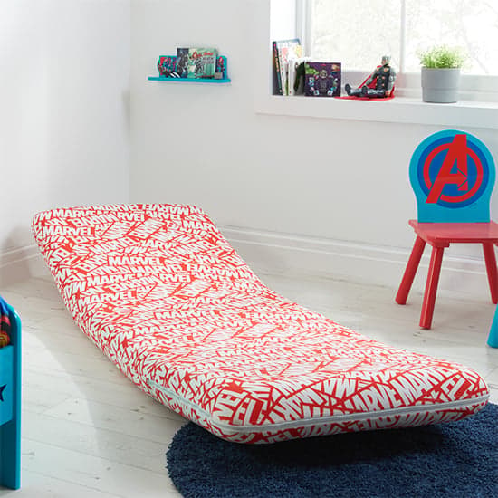 Marvel Fold Out Childrens Fabric Bed Chair In Red_3