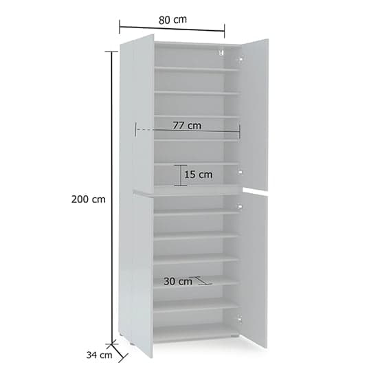 Maestro High Gloss Shoe Cabinet Tall 4 Doors 10 Shelves In Grey_2