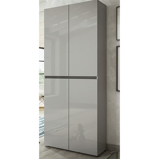 Maestro High Gloss Shoe Cabinet Tall 4 Doors 10 Shelves In Grey_1