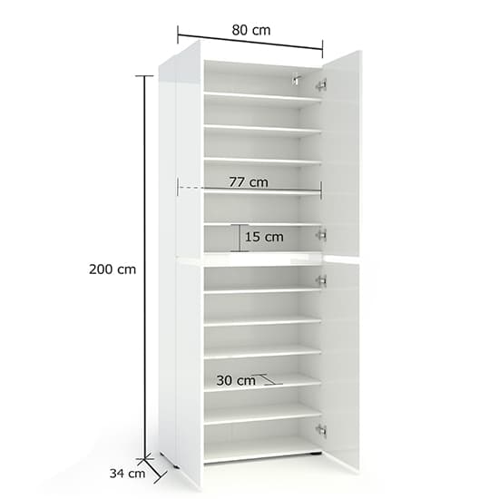 Maestro High Gloss Shoe Cabinet Tall 4 Doors 10 Shelves In White_2