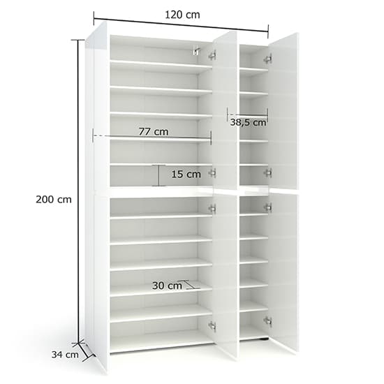 Maestro High Gloss Shoe Cabinet Tall 6 Doors 20 Shelves In White_2