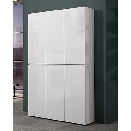 Maestro High Gloss Shoe Cabinet Tall 6 Doors 20 Shelves In White_1
