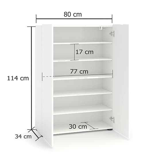 Maestro High Gloss Shoe Cabinet 2 Doors 5 Shelves In White_2