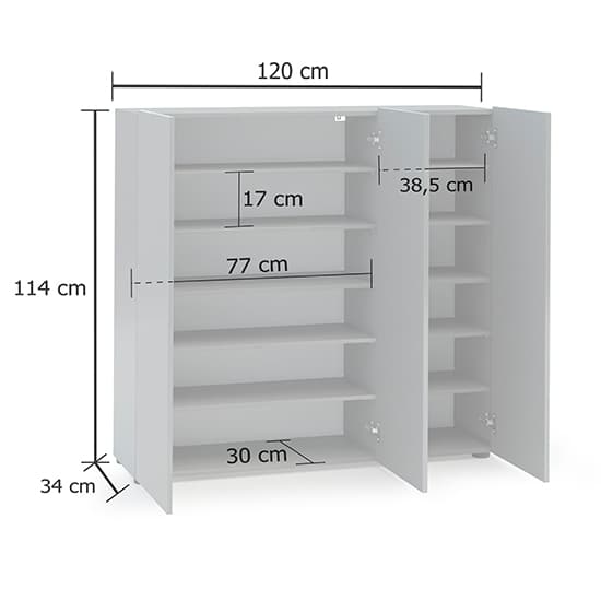 Maestro High Gloss Shoe Cabinet 3 Doors 10 Shelves In Grey_2