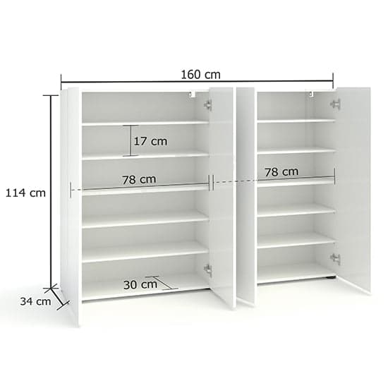 Maestro High Gloss Shoe Cabinet 4 Doors 10 Shelves In White_2