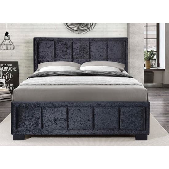 Masira Fabric Small Double Bed In Black Crushed Velvet_2