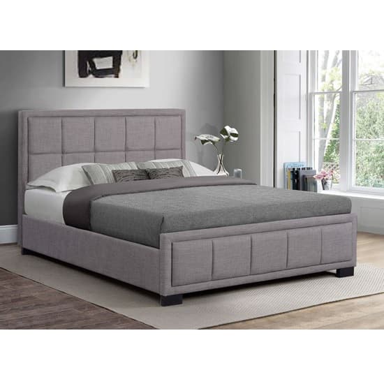 Masira Contemporary Fabric King Size Bed In Grey