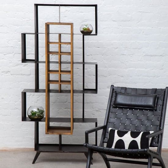 Masoka Wooden Shelving Unit With Black Frame In Natural_1
