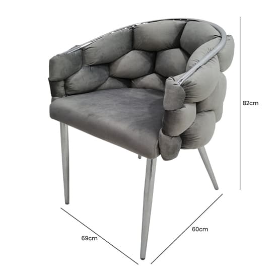 Massa Velvet Dining Chair In Grey With Chrome Legs_7