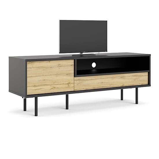 Matcher Wooden TV Stand With 1 Door 1 Drawer In Black And Oak_2