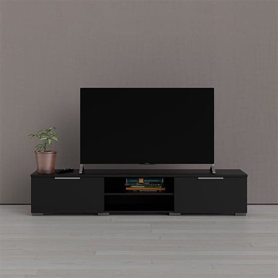 Matcher Wooden TV Stand With 2 Drawer 2 Shelves In Black_1