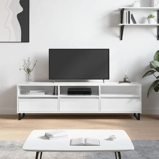 Mateo High Gloss TV Stand With 3 Flap Doors In White_1