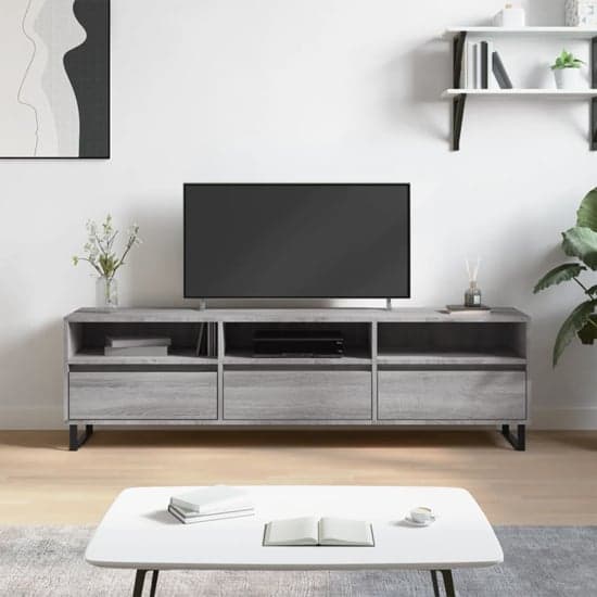 Mateo Wooden TV Stand With 3 Flap Doors In Grey Sonoma Oak_1
