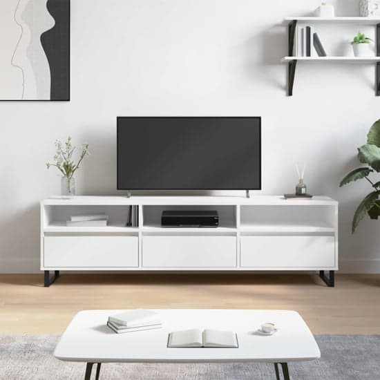 Mateo Wooden TV Stand With 3 Flap Doors In White_1