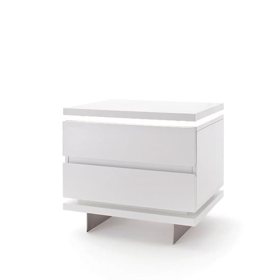 Matis Bedside Cabinet In White Gloss With 2 Drawers And LED_2