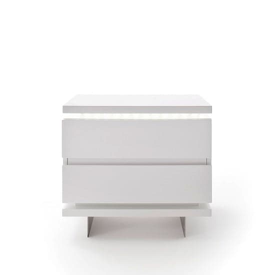 Matis Bedside Cabinet In White Gloss With 2 Drawers And LED_3