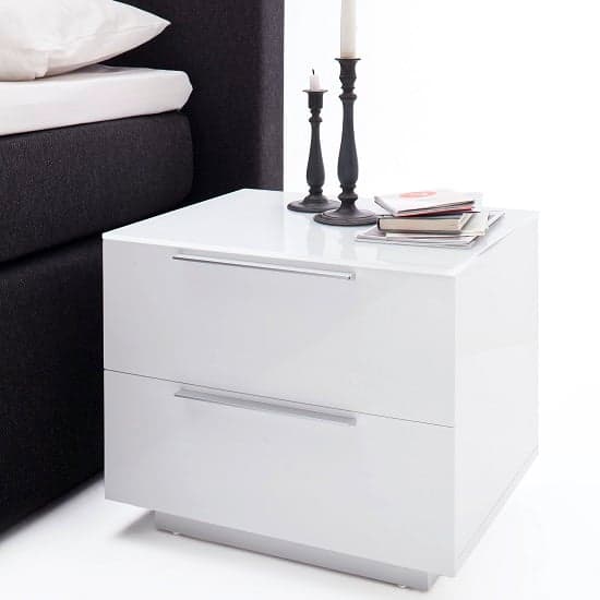 Fresh Bedside Cabinet In White Glass Top And High Gloss_1