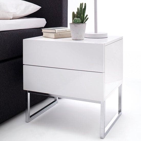 Strada High Gloss Bedside Cabinet With 2 Drawers In White_1