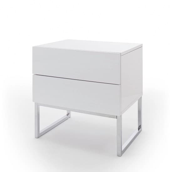 Strada High Gloss Bedside Cabinet With 2 Drawers In White_2