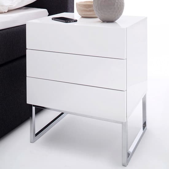 Strada High Gloss Bedside Cabinet With 3 Drawers In White_1