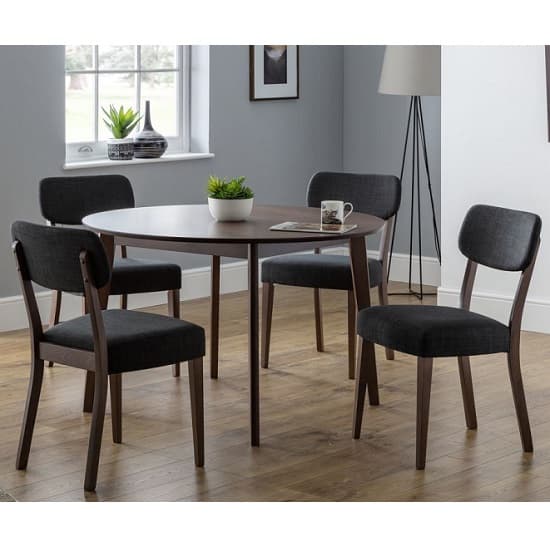 Faber Round Wooden Dining Table In Walnut With 4 Chairs