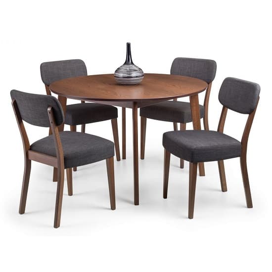 Faber Round Wooden Dining Table In Walnut With 4 Chairs_2