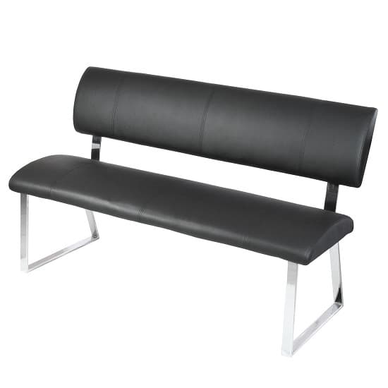 Mattis Dining Bench In Black Faux Leather With Chrome Base Furniture