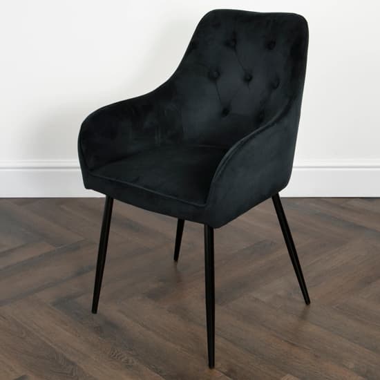 Maura Chesterfield Black Velvet Dining Chairs In Pair_5