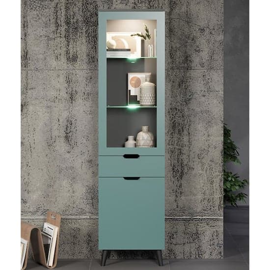 Mavis Wooden Display Cabinet Tall In Dusk Blue With LED_2