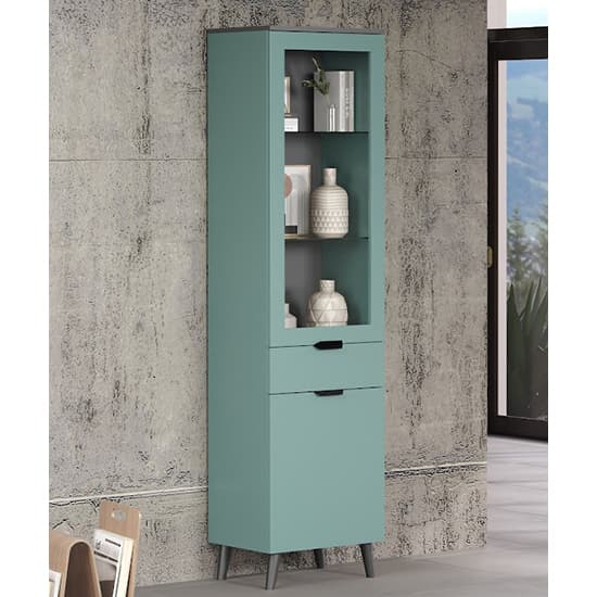 Mavis Wooden Display Cabinet Tall In Dusk Blue With LED_3