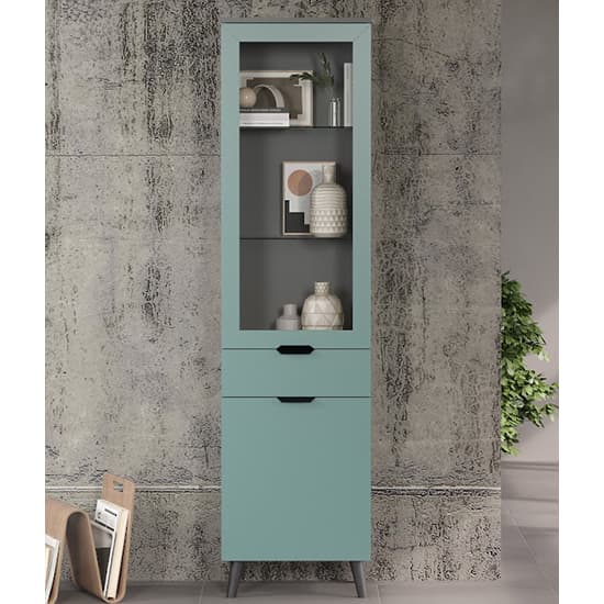 Mavis Wooden Display Cabinet Tall In Dusk Blue With LED_4