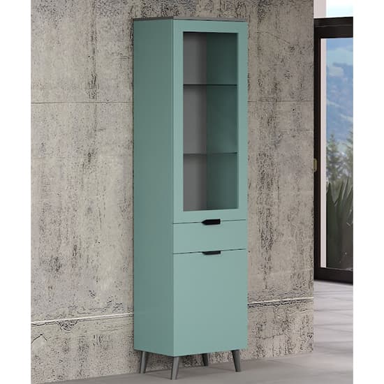 Mavis Wooden Display Cabinet Tall In Dusk Blue With LED_5