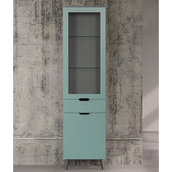 Mavis Wooden Display Cabinet Tall In Dusk Blue With LED_6