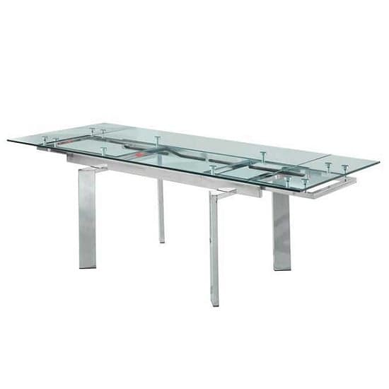 Maxim Extendable Dining Table In Clear Glass With Chrome Legs_1