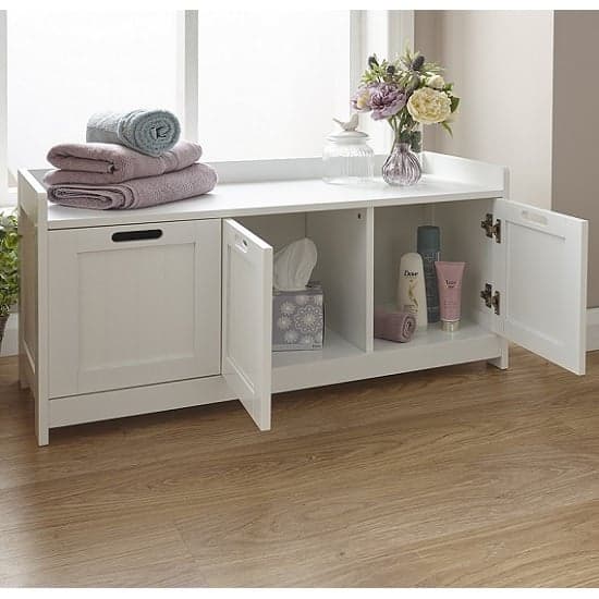 Catford Wooden Storage Bench In White With 3 Doors_2