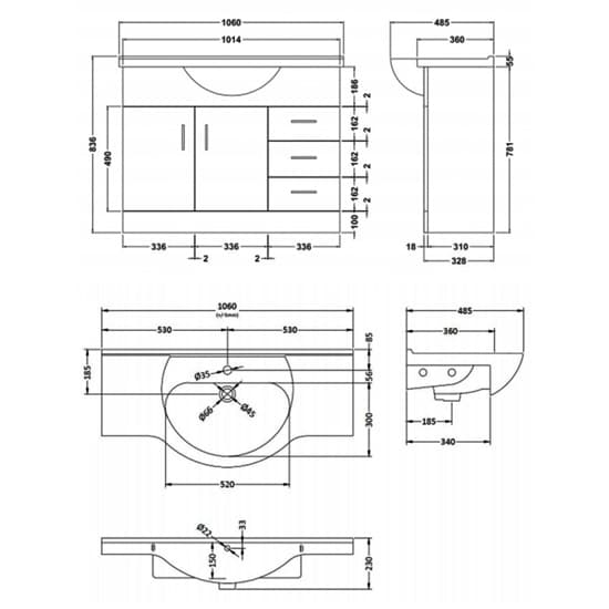 Mayetta 105cm Floor Vanity Unit With Round Basin In Gloss White