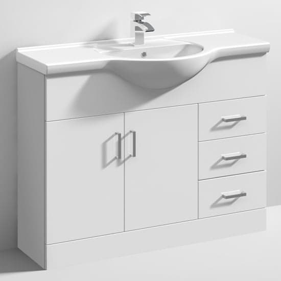 Mayetta 105cm Floor Vanity Unit With Round Basin In Gloss White