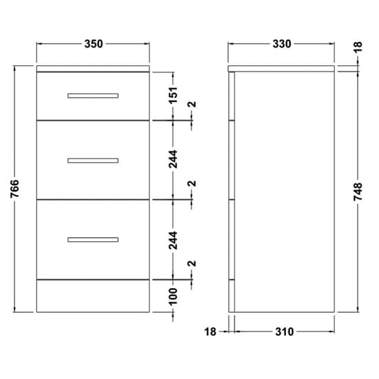 Mayetta 33cm Bathroom 3 Drawer Unit In Gloss White_3