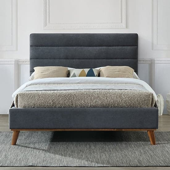 Mayfair Fabric Double Bed In Dark Grey With Oak Wooden Legs_2
