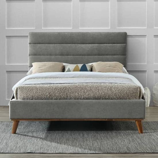 Mayfair Fabric Double Bed In Light Grey With Oak Wooden Legs_2
