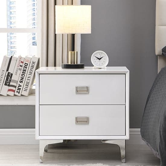 Mayfair High Gloss Bedside Cabinet With 2 Drawers In White_2