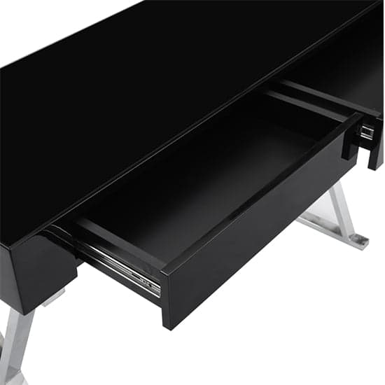 Mayline Glass Top High Gloss Console Table In Black_8