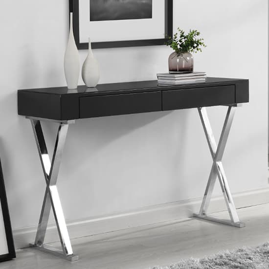 Mayline Glass Top High Gloss Console Table In Black_1