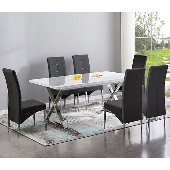 Mayline Extending White Dining Table With 6 Vesta Black Chairs_1