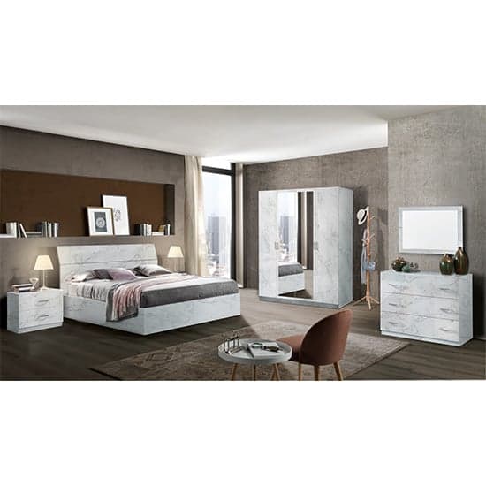 Mayon Mirrored Wooden 4 Doors Wardrobe In White Marble Effect_3